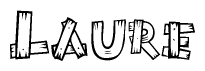 The clipart image shows the name Laure stylized to look as if it has been constructed out of wooden planks or logs. Each letter is designed to resemble pieces of wood.