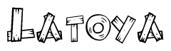 The image contains the name Latoya written in a decorative, stylized font with a hand-drawn appearance. The lines are made up of what appears to be planks of wood, which are nailed together