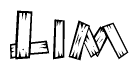 The clipart image shows the name Lim stylized to look like it is constructed out of separate wooden planks or boards, with each letter having wood grain and plank-like details.