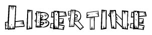 The clipart image shows the name Libertine stylized to look like it is constructed out of separate wooden planks or boards, with each letter having wood grain and plank-like details.