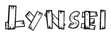 The image contains the name Lynsei written in a decorative, stylized font with a hand-drawn appearance. The lines are made up of what appears to be planks of wood, which are nailed together