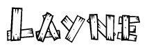 The clipart image shows the name Layne stylized to look as if it has been constructed out of wooden planks or logs. Each letter is designed to resemble pieces of wood.