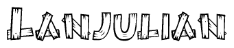 The clipart image shows the name Lanjulian stylized to look like it is constructed out of separate wooden planks or boards, with each letter having wood grain and plank-like details.