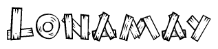 The clipart image shows the name Lonamay stylized to look like it is constructed out of separate wooden planks or boards, with each letter having wood grain and plank-like details.
