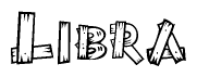 The image contains the name Libra written in a decorative, stylized font with a hand-drawn appearance. The lines are made up of what appears to be planks of wood, which are nailed together