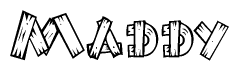 The clipart image shows the name Maddy stylized to look as if it has been constructed out of wooden planks or logs. Each letter is designed to resemble pieces of wood.
