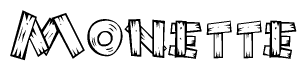 The clipart image shows the name Monette stylized to look like it is constructed out of separate wooden planks or boards, with each letter having wood grain and plank-like details.