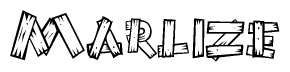 The image contains the name Marlize written in a decorative, stylized font with a hand-drawn appearance. The lines are made up of what appears to be planks of wood, which are nailed together