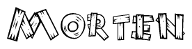 The image contains the name Morten written in a decorative, stylized font with a hand-drawn appearance. The lines are made up of what appears to be planks of wood, which are nailed together