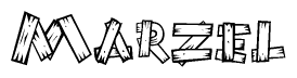 The clipart image shows the name Marzel stylized to look like it is constructed out of separate wooden planks or boards, with each letter having wood grain and plank-like details.