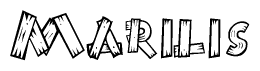 The image contains the name Marilis written in a decorative, stylized font with a hand-drawn appearance. The lines are made up of what appears to be planks of wood, which are nailed together
