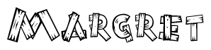 The clipart image shows the name Margret stylized to look as if it has been constructed out of wooden planks or logs. Each letter is designed to resemble pieces of wood.