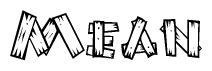 The clipart image shows the name Mean stylized to look as if it has been constructed out of wooden planks or logs. Each letter is designed to resemble pieces of wood.