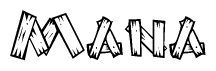 The clipart image shows the name Mana stylized to look like it is constructed out of separate wooden planks or boards, with each letter having wood grain and plank-like details.