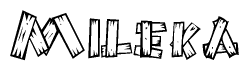 The clipart image shows the name Mileka stylized to look as if it has been constructed out of wooden planks or logs. Each letter is designed to resemble pieces of wood.