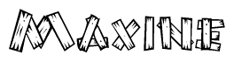 The image contains the name Maxine written in a decorative, stylized font with a hand-drawn appearance. The lines are made up of what appears to be planks of wood, which are nailed together