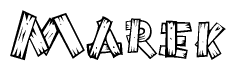 The clipart image shows the name Marek stylized to look like it is constructed out of separate wooden planks or boards, with each letter having wood grain and plank-like details.