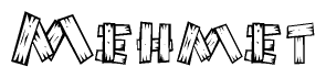 The image contains the name Mehmet written in a decorative, stylized font with a hand-drawn appearance. The lines are made up of what appears to be planks of wood, which are nailed together