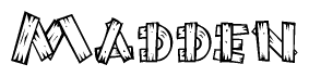 The clipart image shows the name Madden stylized to look like it is constructed out of separate wooden planks or boards, with each letter having wood grain and plank-like details.