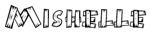 The image contains the name Mishelle written in a decorative, stylized font with a hand-drawn appearance. The lines are made up of what appears to be planks of wood, which are nailed together