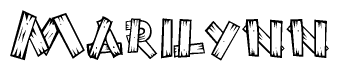 The image contains the name Marilynn written in a decorative, stylized font with a hand-drawn appearance. The lines are made up of what appears to be planks of wood, which are nailed together