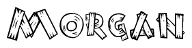 The clipart image shows the name Morgan stylized to look like it is constructed out of separate wooden planks or boards, with each letter having wood grain and plank-like details.