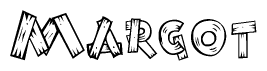 The clipart image shows the name Margot stylized to look as if it has been constructed out of wooden planks or logs. Each letter is designed to resemble pieces of wood.