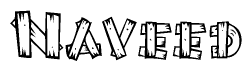 The image contains the name Naveed written in a decorative, stylized font with a hand-drawn appearance. The lines are made up of what appears to be planks of wood, which are nailed together