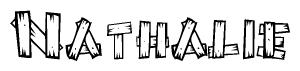 The image contains the name Nathalie written in a decorative, stylized font with a hand-drawn appearance. The lines are made up of what appears to be planks of wood, which are nailed together