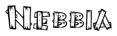 The clipart image shows the name Nebbia stylized to look like it is constructed out of separate wooden planks or boards, with each letter having wood grain and plank-like details.