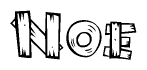 The clipart image shows the name Noe stylized to look like it is constructed out of separate wooden planks or boards, with each letter having wood grain and plank-like details.