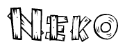 The clipart image shows the name Neko stylized to look as if it has been constructed out of wooden planks or logs. Each letter is designed to resemble pieces of wood.