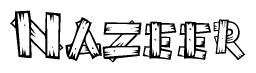 The clipart image shows the name Nazeer stylized to look like it is constructed out of separate wooden planks or boards, with each letter having wood grain and plank-like details.