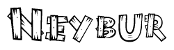 The image contains the name Neybur written in a decorative, stylized font with a hand-drawn appearance. The lines are made up of what appears to be planks of wood, which are nailed together