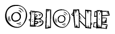 The clipart image shows the name Obione stylized to look like it is constructed out of separate wooden planks or boards, with each letter having wood grain and plank-like details.