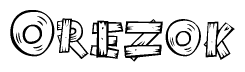 The image contains the name Orezok written in a decorative, stylized font with a hand-drawn appearance. The lines are made up of what appears to be planks of wood, which are nailed together