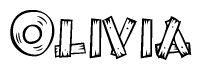 The image contains the name Olivia written in a decorative, stylized font with a hand-drawn appearance. The lines are made up of what appears to be planks of wood, which are nailed together