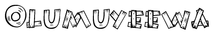 The clipart image shows the name Olumuyeewa stylized to look as if it has been constructed out of wooden planks or logs. Each letter is designed to resemble pieces of wood.