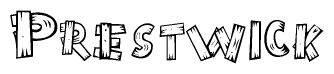 The clipart image shows the name Prestwick stylized to look as if it has been constructed out of wooden planks or logs. Each letter is designed to resemble pieces of wood.