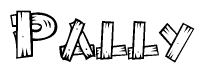 The image contains the name Pally written in a decorative, stylized font with a hand-drawn appearance. The lines are made up of what appears to be planks of wood, which are nailed together