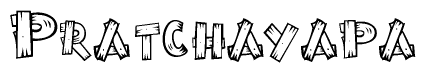 The image contains the name Pratchayapa written in a decorative, stylized font with a hand-drawn appearance. The lines are made up of what appears to be planks of wood, which are nailed together