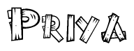 The clipart image shows the name Priya stylized to look as if it has been constructed out of wooden planks or logs. Each letter is designed to resemble pieces of wood.