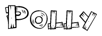 The image contains the name Polly written in a decorative, stylized font with a hand-drawn appearance. The lines are made up of what appears to be planks of wood, which are nailed together