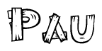 The clipart image shows the name Pau stylized to look as if it has been constructed out of wooden planks or logs. Each letter is designed to resemble pieces of wood.