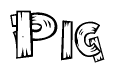 The clipart image shows the name Pig stylized to look like it is constructed out of separate wooden planks or boards, with each letter having wood grain and plank-like details.
