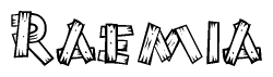 The clipart image shows the name Raemia stylized to look as if it has been constructed out of wooden planks or logs. Each letter is designed to resemble pieces of wood.