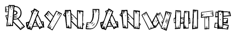 The image contains the name Raynjanwhite written in a decorative, stylized font with a hand-drawn appearance. The lines are made up of what appears to be planks of wood, which are nailed together