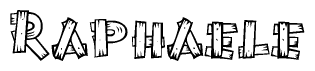 The image contains the name Raphaele written in a decorative, stylized font with a hand-drawn appearance. The lines are made up of what appears to be planks of wood, which are nailed together