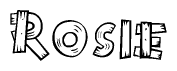 The image contains the name Rosie written in a decorative, stylized font with a hand-drawn appearance. The lines are made up of what appears to be planks of wood, which are nailed together