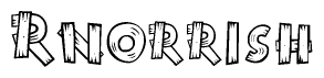 The clipart image shows the name Rnorrish stylized to look like it is constructed out of separate wooden planks or boards, with each letter having wood grain and plank-like details.